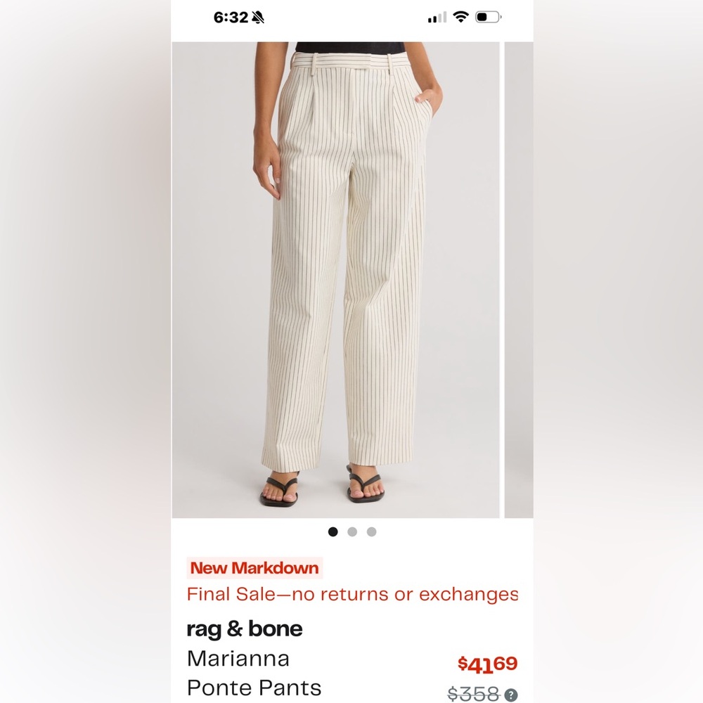 rag & bone Marianna Cream Pinstripe Ponte Pants NWT